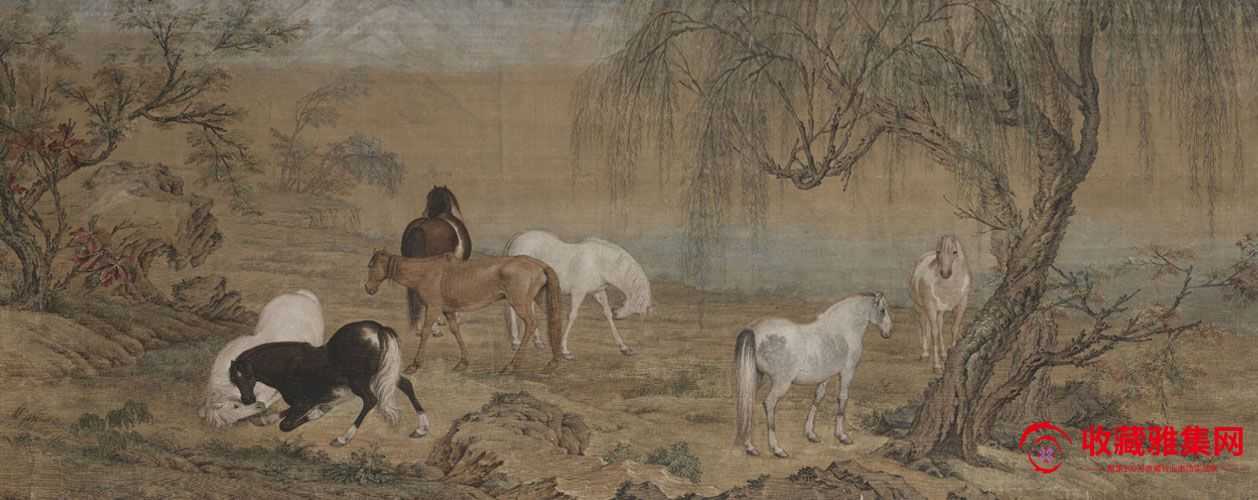 郎世宁郊原牧马图卷(图1)