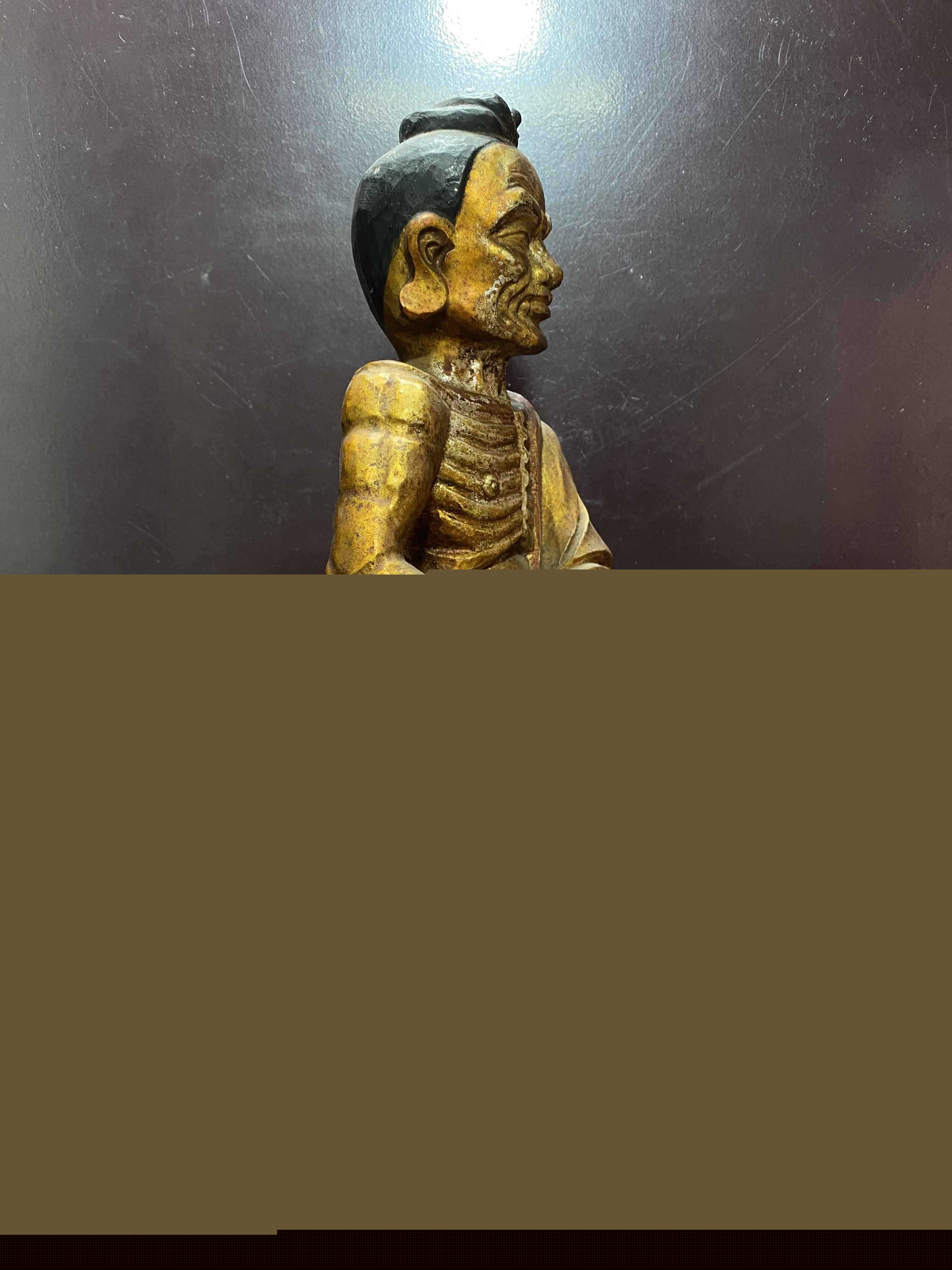 木雕鎏金罗汉摆件_【古董鉴定】_价格及图片(图1)